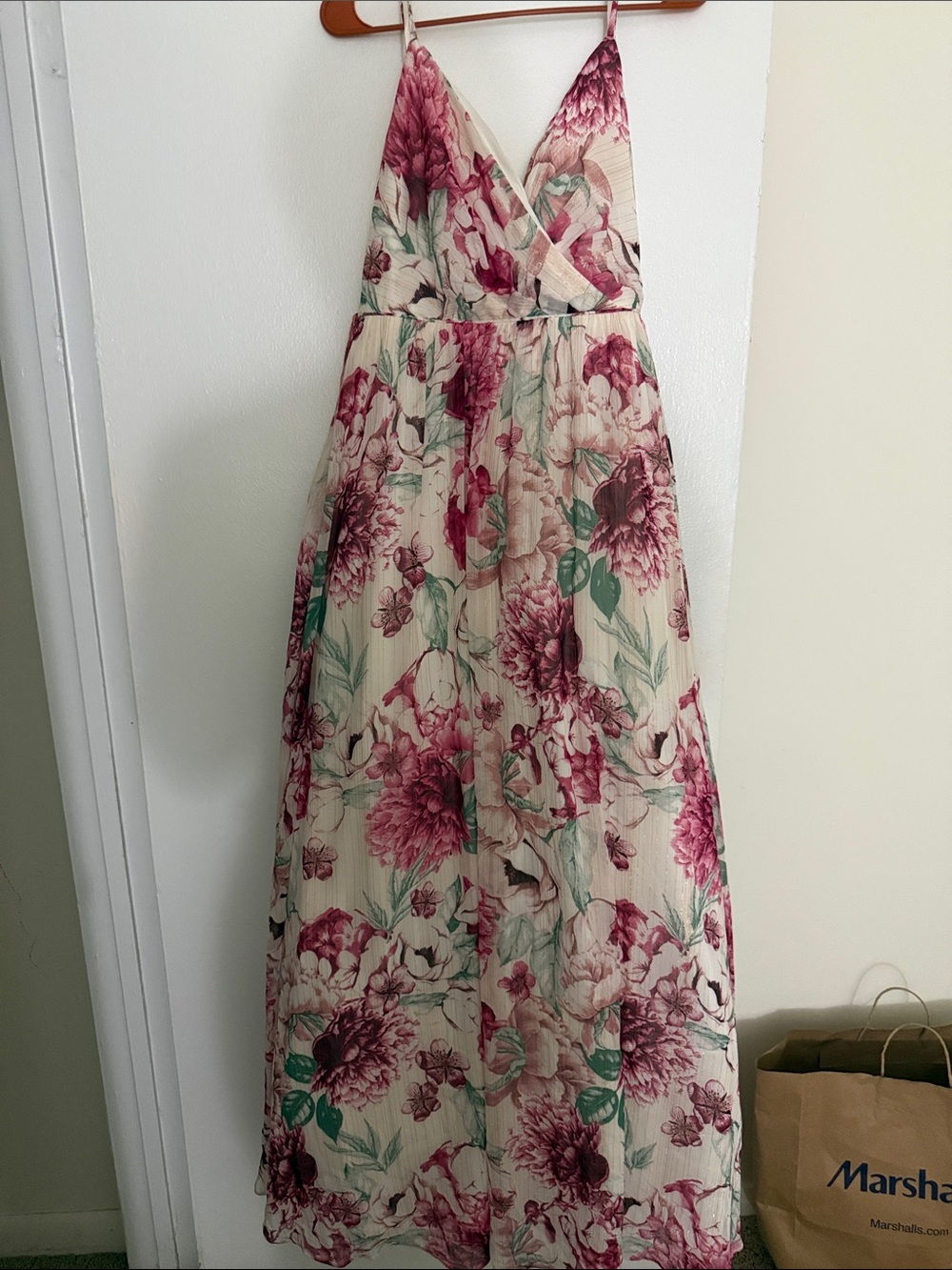 City Studios Floral Maxi Dress in Cream and Wine Pink